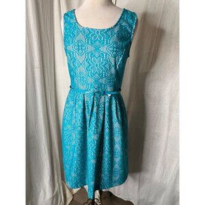 George Women's Teal Lace Dress With Belt  Size L Midi Summer